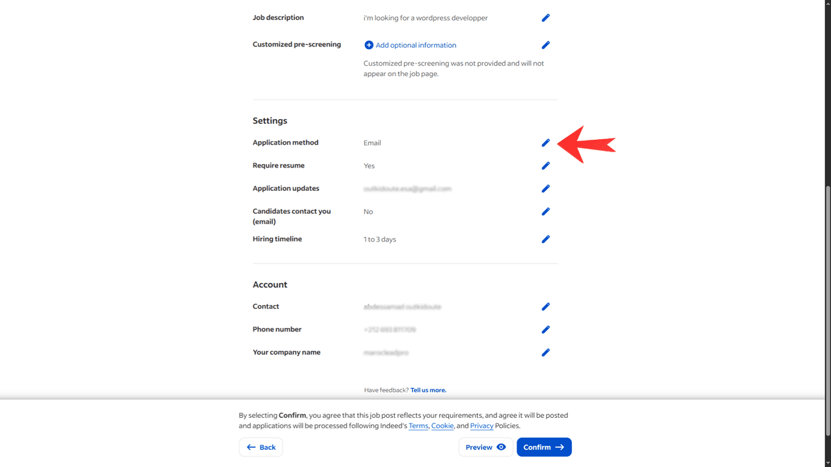 Indeed Edit Job Popup